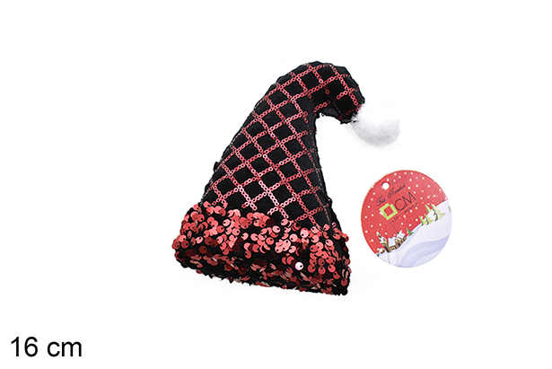 Pingente chapéu decorado com lantejoulas pretas/marrom 16 cm