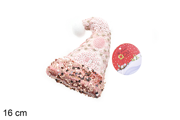 Pendentif chapeau décoré de paillettes rose/rose clair 16 cm