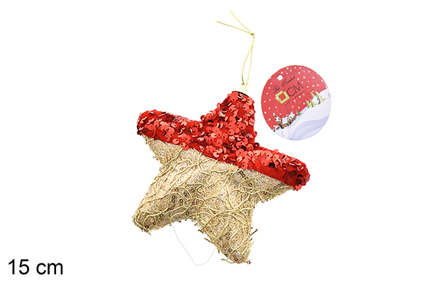 Ciondolo stella decorata con paillettes oro/rosse 15 cm