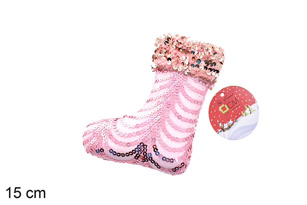 [206566] Ciondolo stivale decorato con paillettes rosa 15 cm