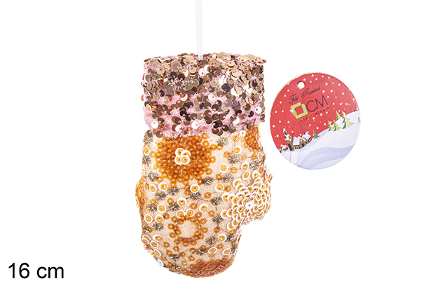 Colgante guante decorado lentejuelas crema/oro 16 cm