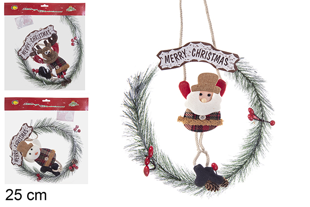 Corona puerta Navidad con muñeco surtido 25 cm