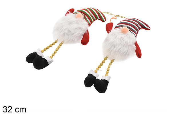 Duende de Natal branco/vermelho com pernas 32 cm