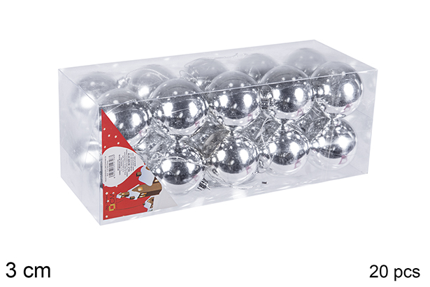 Pack 20 palline argento lucide 3 cm
