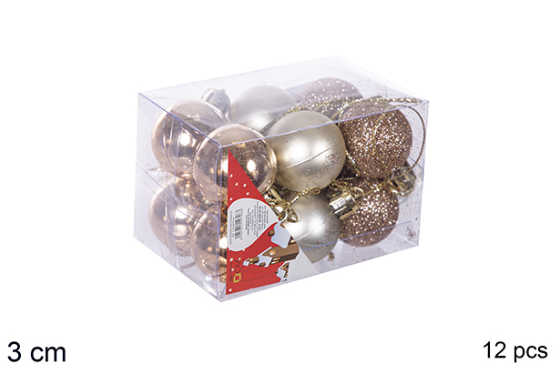 Pack 12 bolas champagne brillo/mate 3 cm