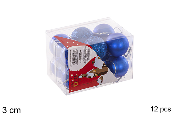 Pack 12 boules  bleues brillantes/mates/à paillettes 3 cm