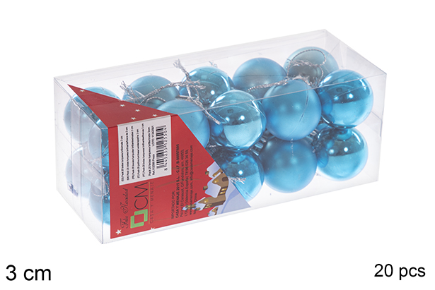 Pack 20 bolas turquesa brilhante/fosca de 3 cm