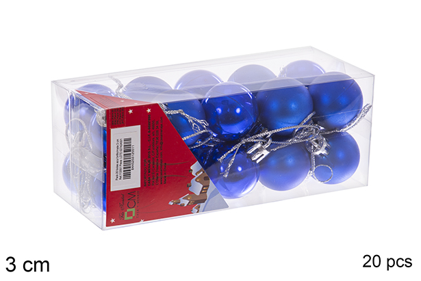 Pack 20 bolas azuis brilhantes/foscas 3 cm