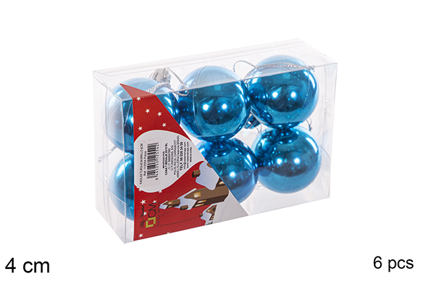 Pack 6 bolas turquesa brillo 4 cm