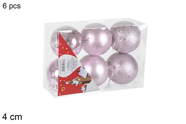 Pack 6 bolas oro rosa brillo/mate/purpurina 4 cm