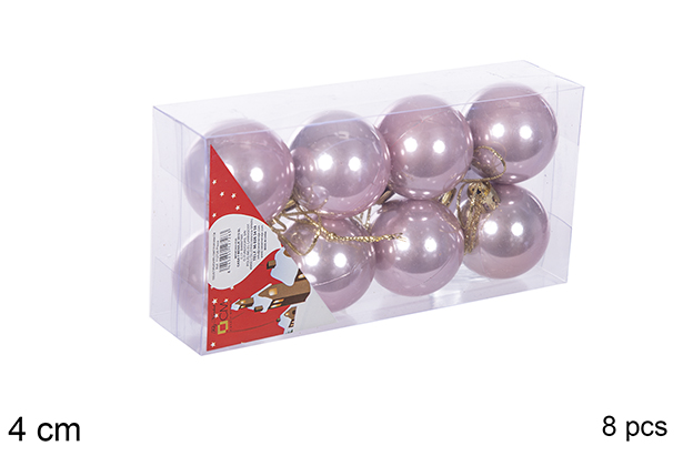 Pack 8 bolas oro rosa brillo 4 cm