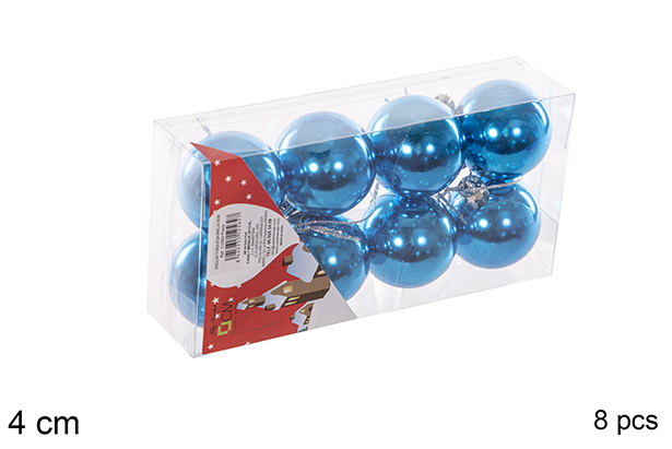 Pack 8 boules turquoise brillantes 4 cm