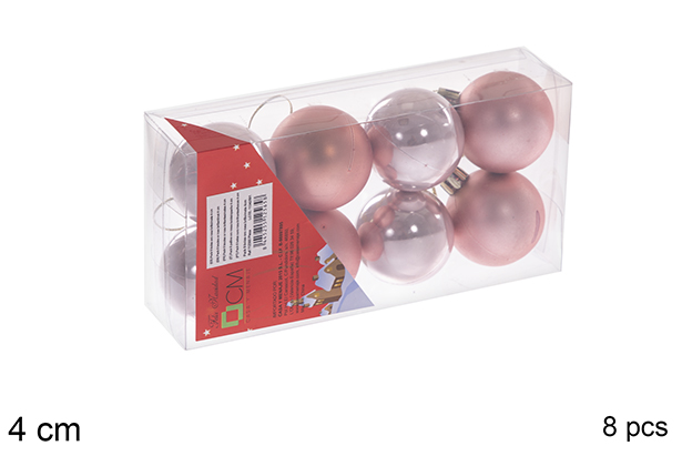 Pack 8 bolas ouro rosa brilhantes/foscas 4 cm