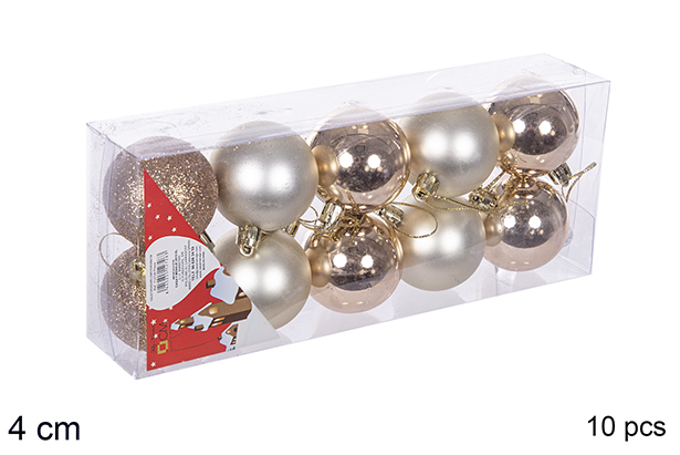 Pack 10 boules champagne brillantes/mates/à paillettes 4 cm