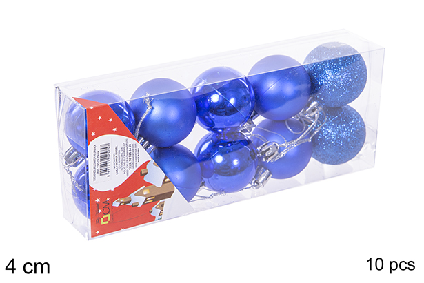 Pack 10 bolas azuis brilhantes/foscas/glitter 4 cm