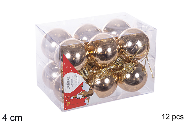 Pack 12 shiny champagne bauble 4 cm
