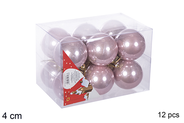 Pack 12 shiny rose gold bauble 4 cm
