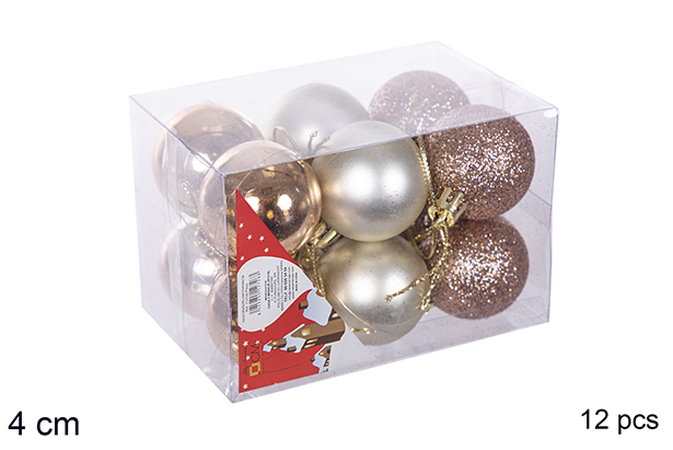 Pack 12 bolas champanhe brilhantes/foscas/glitter 4 cm