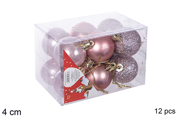 Pack 12 shiny/matte/glitter rose gold bauble 4 cm