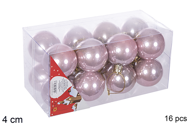 Pack 16 boules or rose brillantes 4 cm