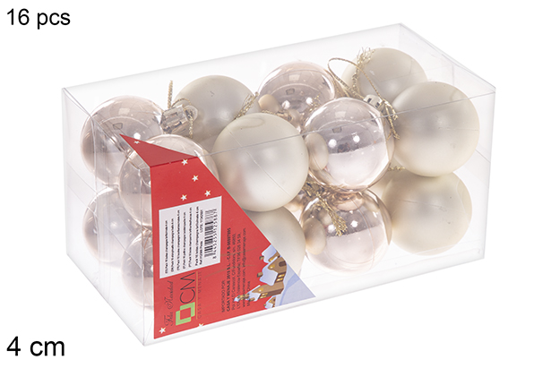 Pack 16 bolas champagne brillo/mate 4 cm
