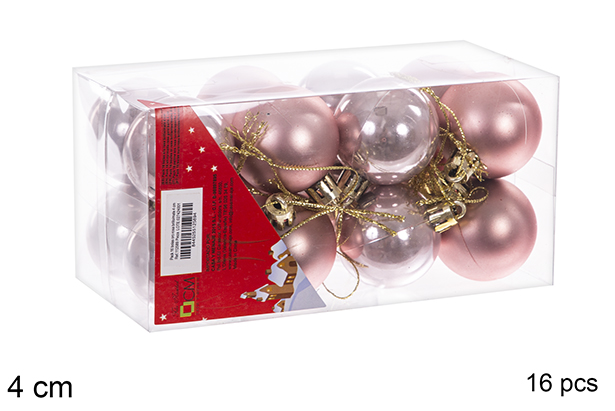 Pack 16 shiny/matte rose gold balls 4 cm