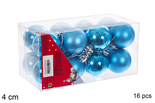 Pack 16 boules turquoises brillantes/mates 4 cm