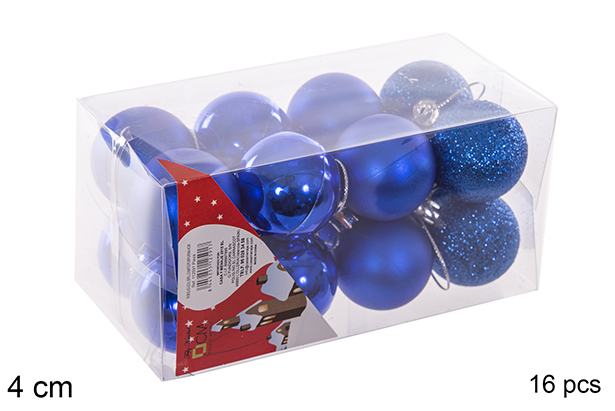 Pack 16 boules bleues brillantes/mates 4 cm
