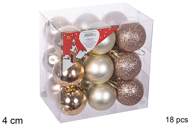 Pack 18 bolas champagne brillo/mate/purpurina 4 cm