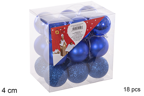 Pack 18 bolas azuis brilhantes/foscas/glitter 4 cm