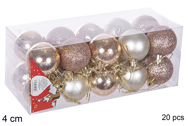 Pack 20 bolas champagne brillo/mate/purpurina 4 cm