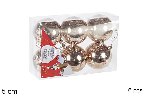 Pack 6 bolas champanhe brilhantes 5 cm