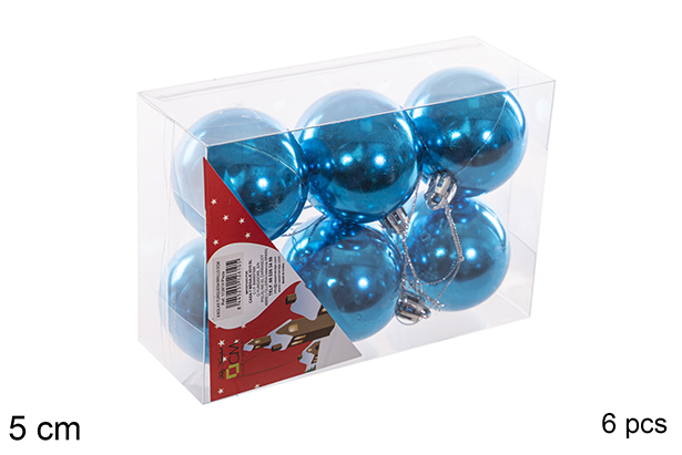 Pack 6 turquoise shiny bauble 5 cm