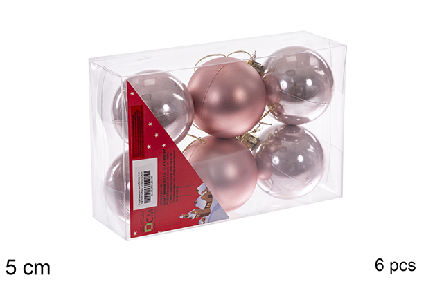 Pack 6 rose gold shiny/matte bauble 5 cm
