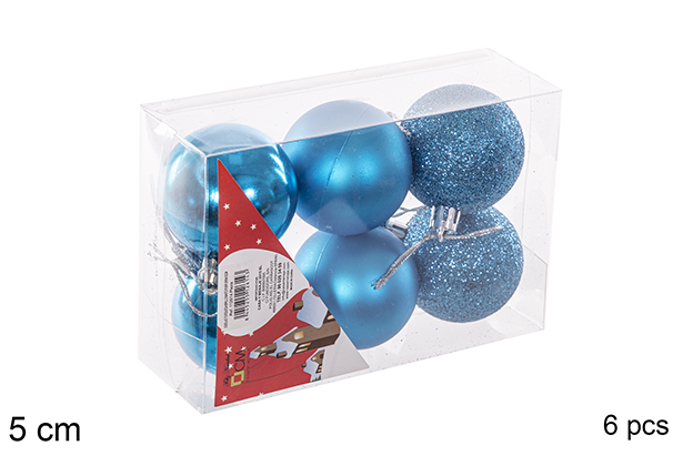 Pack 6 bolas turquesas brilhantes/foscas/glitter 5 cm