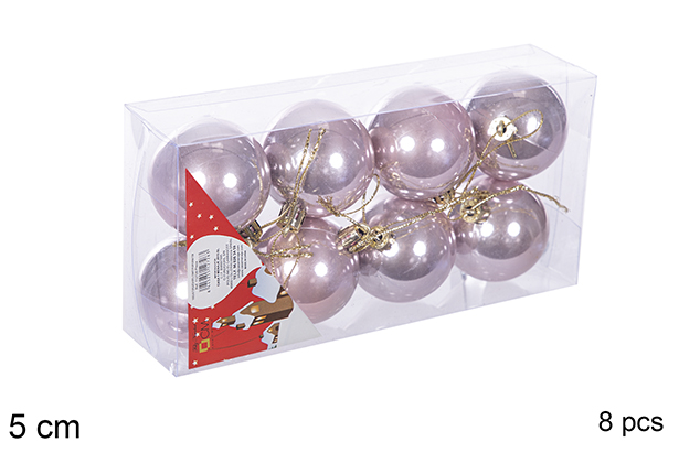 Pack 8 bolas ouro rosa brilhantes 5 cm