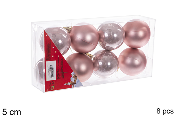 Pack 8 bolas oro rosa brillo/mate 5 cm
