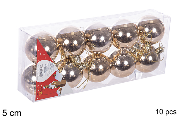 Pack 10 bolas champanhe brilhantes 5 cm