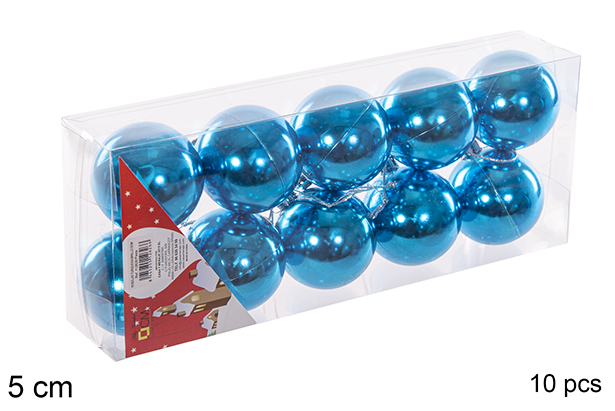 Pack 10 boules turquoise brillantes 5 cm