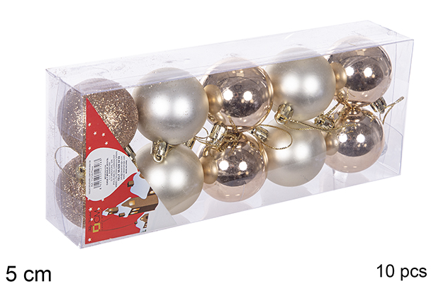 Pack 10 bolas champanhe brilhantes/foscas/glitter 5 cm