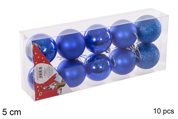 Pack 10 boules bleues brillantes/mates/à paillettes 5 cm