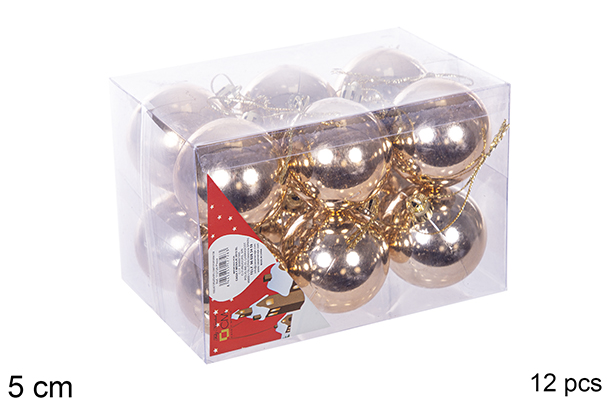 Pack 12 shiny champagne bauble 5 cm