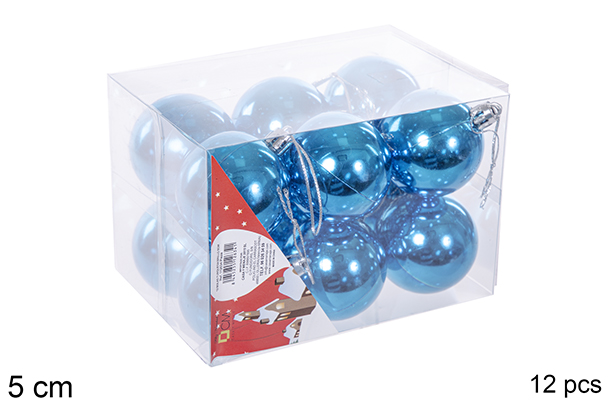 Pack 12 turquoise shiny bauble 5 cm