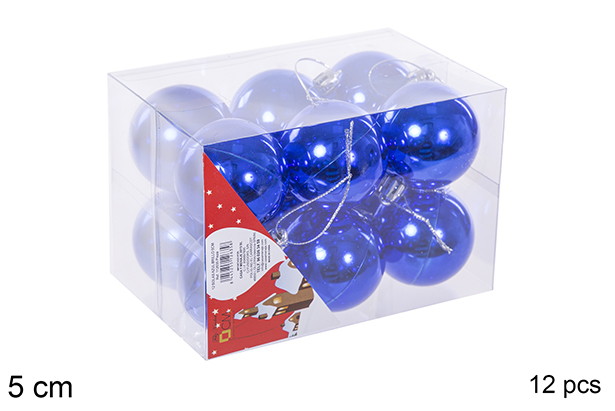 Pack 12 boules bleues brillantes 5 cm