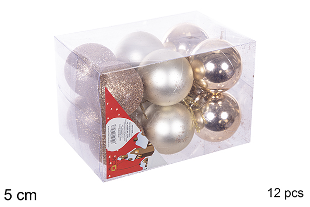 Pack 12 shiny/matte/glitter champagne bauble 5 cm