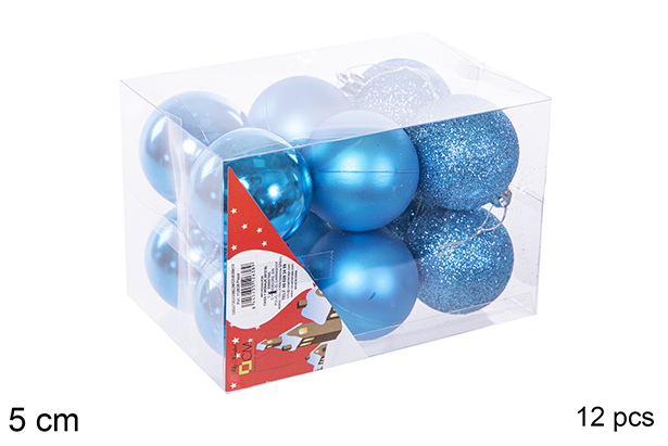 Pack 12 bolas turquesa brillo/mate/purpurina 5 cm