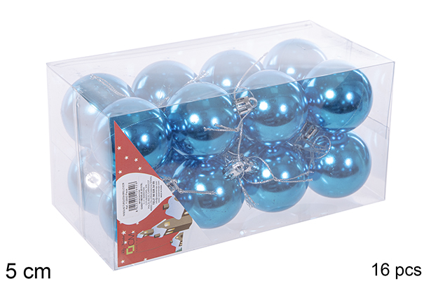 Pack 16 boules turquoises brillantes 5 cm
