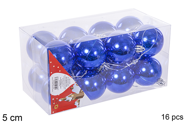 Pack 16 boules bleues brillantes 5 cm