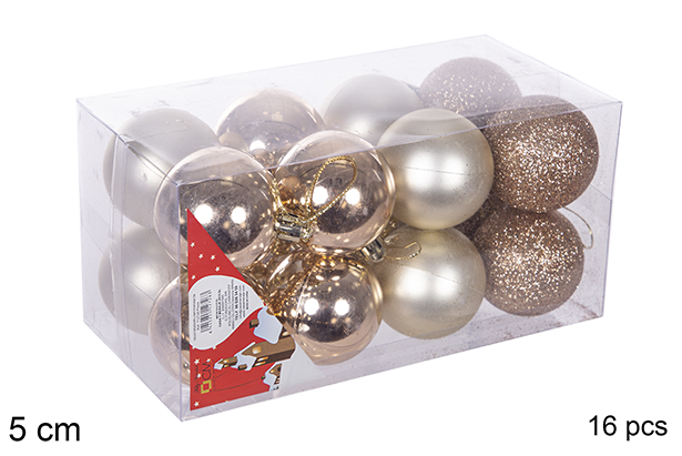 Pack 16 boules champagne brillantes/mates/à paillettes 5 cm