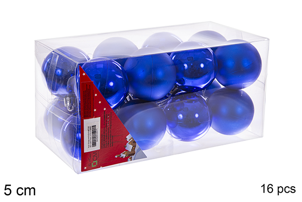 Pack 16 shiny/matte blue balls 5 cm